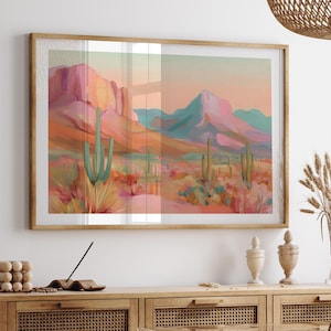 Abstract Desert Landscape Art Print: Boho Cactus Painting (Digital Download)
