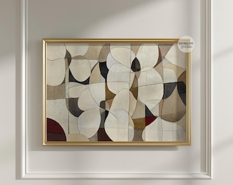Modern large abstract painting, contemporary neutral beige print artwork, minimalist printable wall art