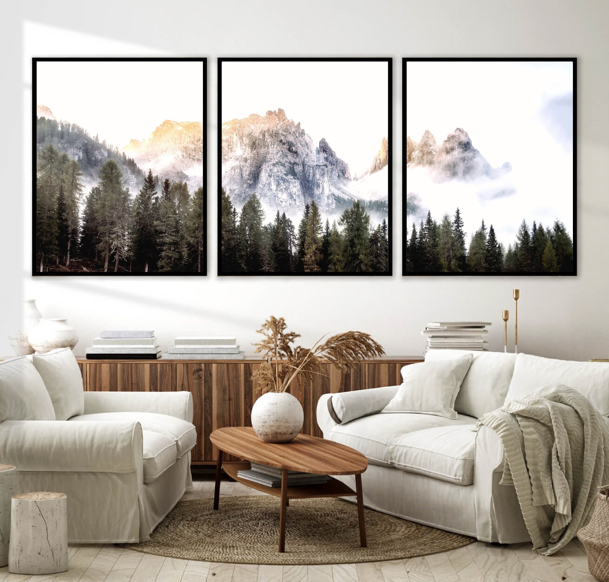 Forest Mountain Triptych Prints Set of 3, Mountain Landscape 3 Piece ...