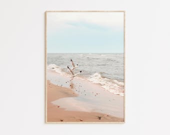 Neutral beach print, pastel coastal photography, boho beach wall decor, printable wall art