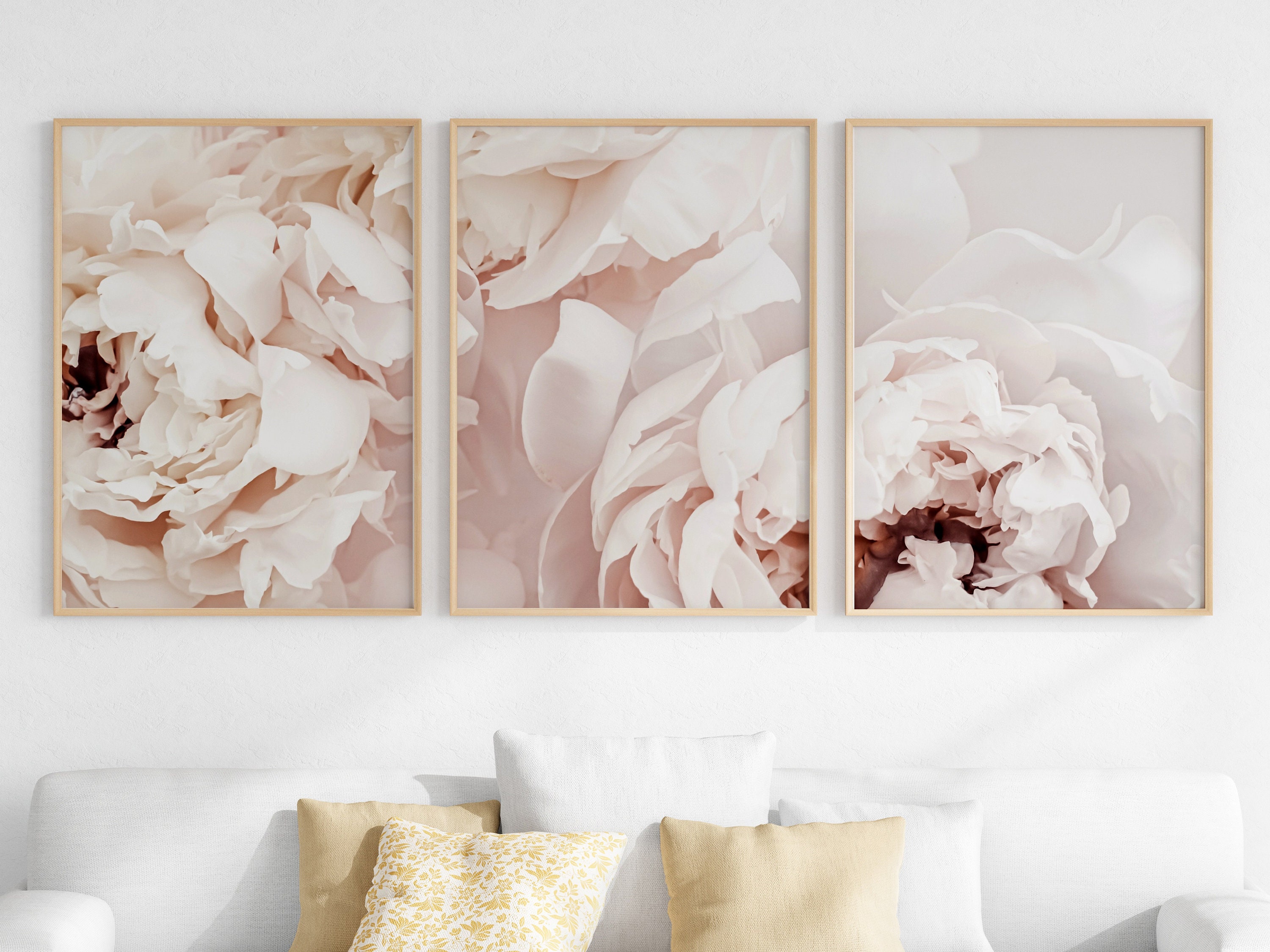 Blush Pink Peonies Prints Set of 3, Pink Flowers Triptych Art ...