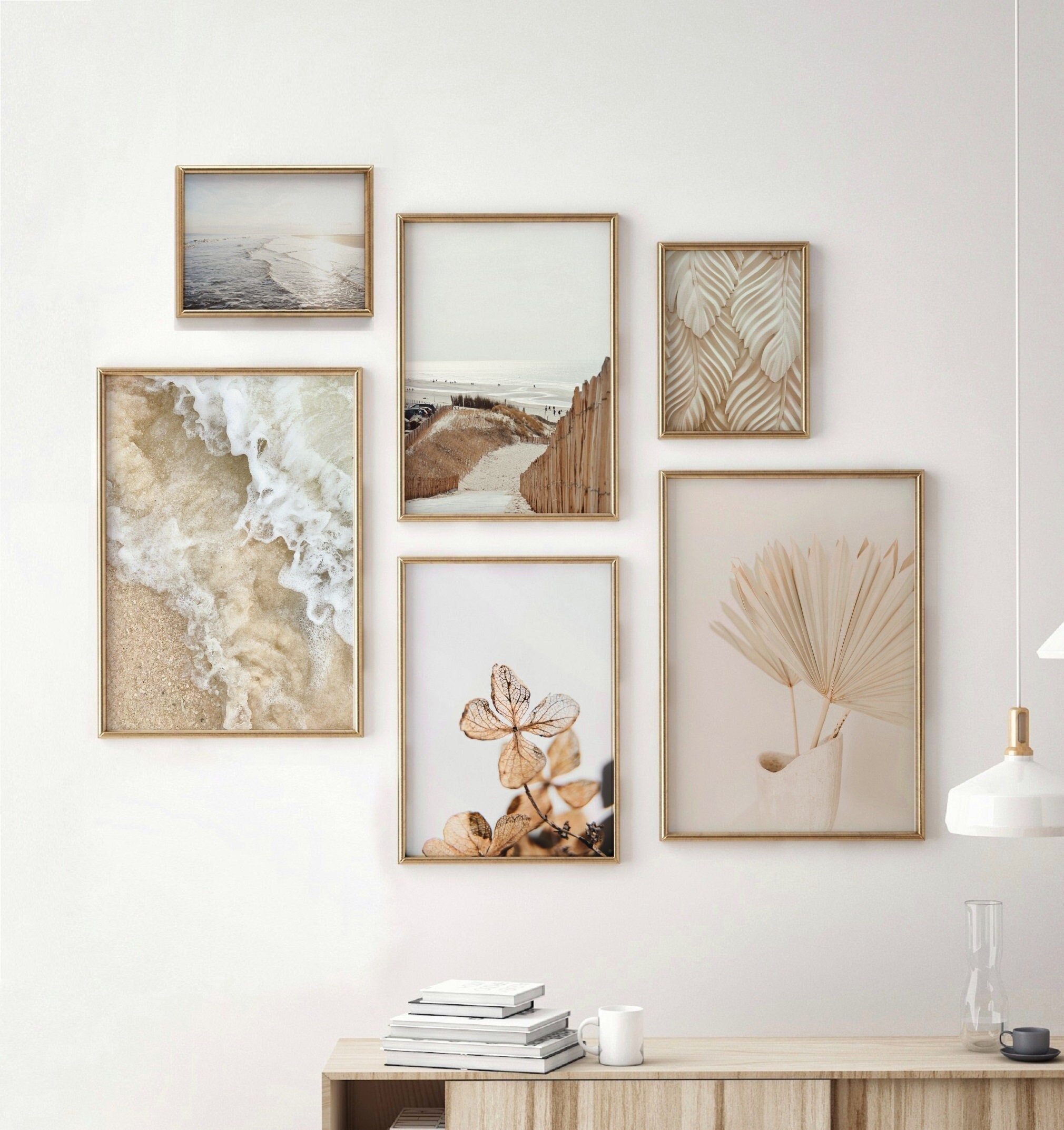 Neutral Coastal Gallery Wall Set of 6 Prints, Boho Coast Art Prints ...