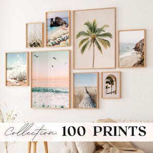 Coastal 100 Prints, pastel beach gallery wall set, boho coastal photography, summer ocean digital posters, printable wall art, Beach BUNDLE