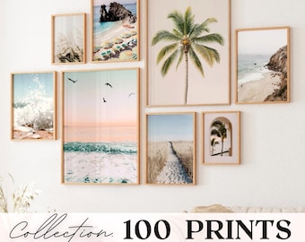 Coastal 100 Prints, pastel beach gallery wall set, boho coastal photography, summer ocean digital posters, printable wall art, Beach BUNDLE