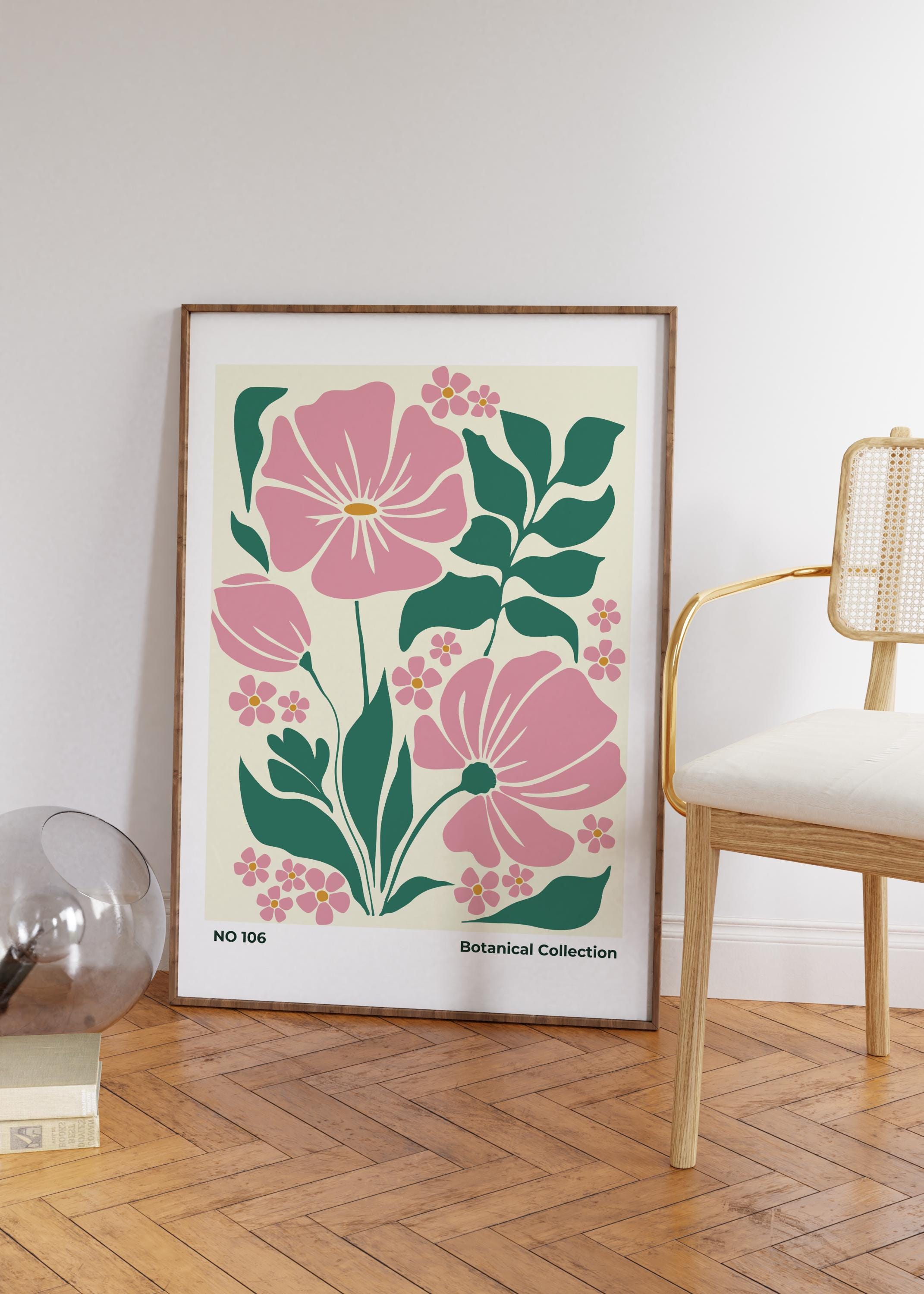 Pink Green Abstract Flower Print, Modern Pastel Bold Floral Art
