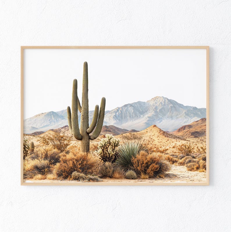 Arizona desert saguaro print, desert landscape illustration, Southwest cactus digital poster, large saguaro printable wall art image 4