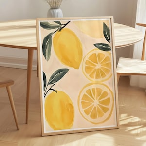 Zitronen Druck, moderne Pastell Küchen Malerei, trendige ästhetische Obst Kunst Poster, große Zitrus Esszimmer druckbare Wandkunst
