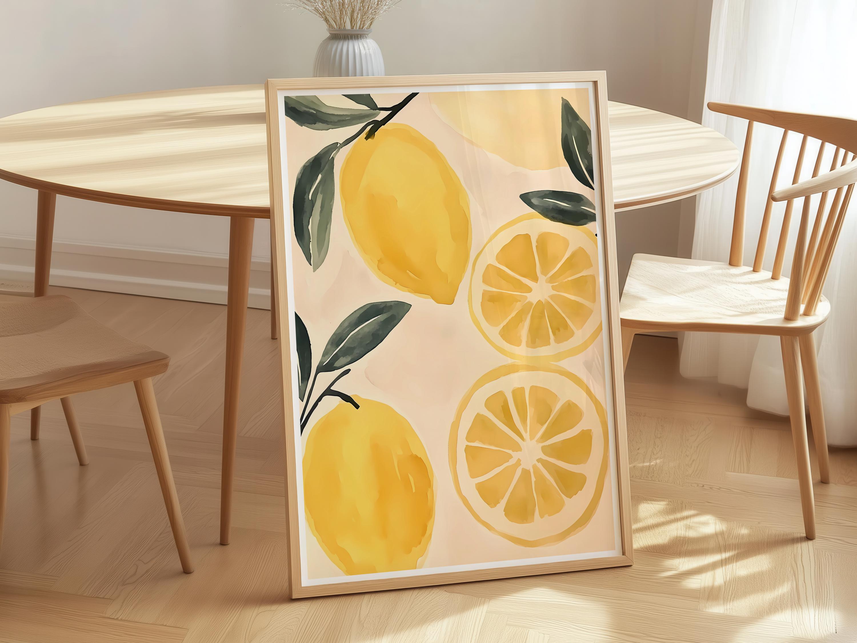 Lemon Art Print: Modern Pastel Citrus Kitchen Wall Art (Digital Download)