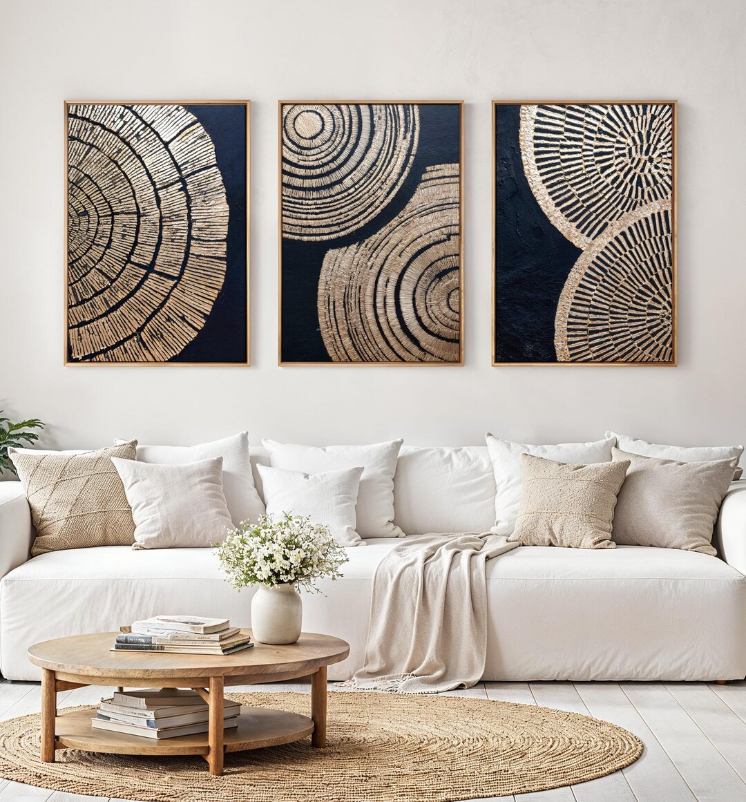 Modern Black and Gold Wall Art, Abstract Geometric Prints Set of 3 ...