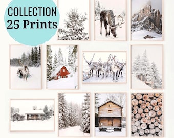 25 prenten wintermuurkunst, kerstafdrukken, galeriewandset, decor vakantieafdrukken, kerstaffiches, Scandinavische kerstposters, afdrukbare muurkunst