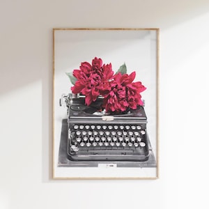 Schreibmaschine Druck, florale Schreibmaschine Fotografie, florale Kunst, digitale Datei, druckbare Kunst