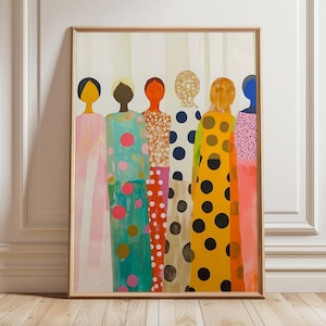Impressão feminina moderna e colorida, arte abstrata de pessoas, pôster de arte feminina vibrante e contemporânea, grande arte de parede para impressão