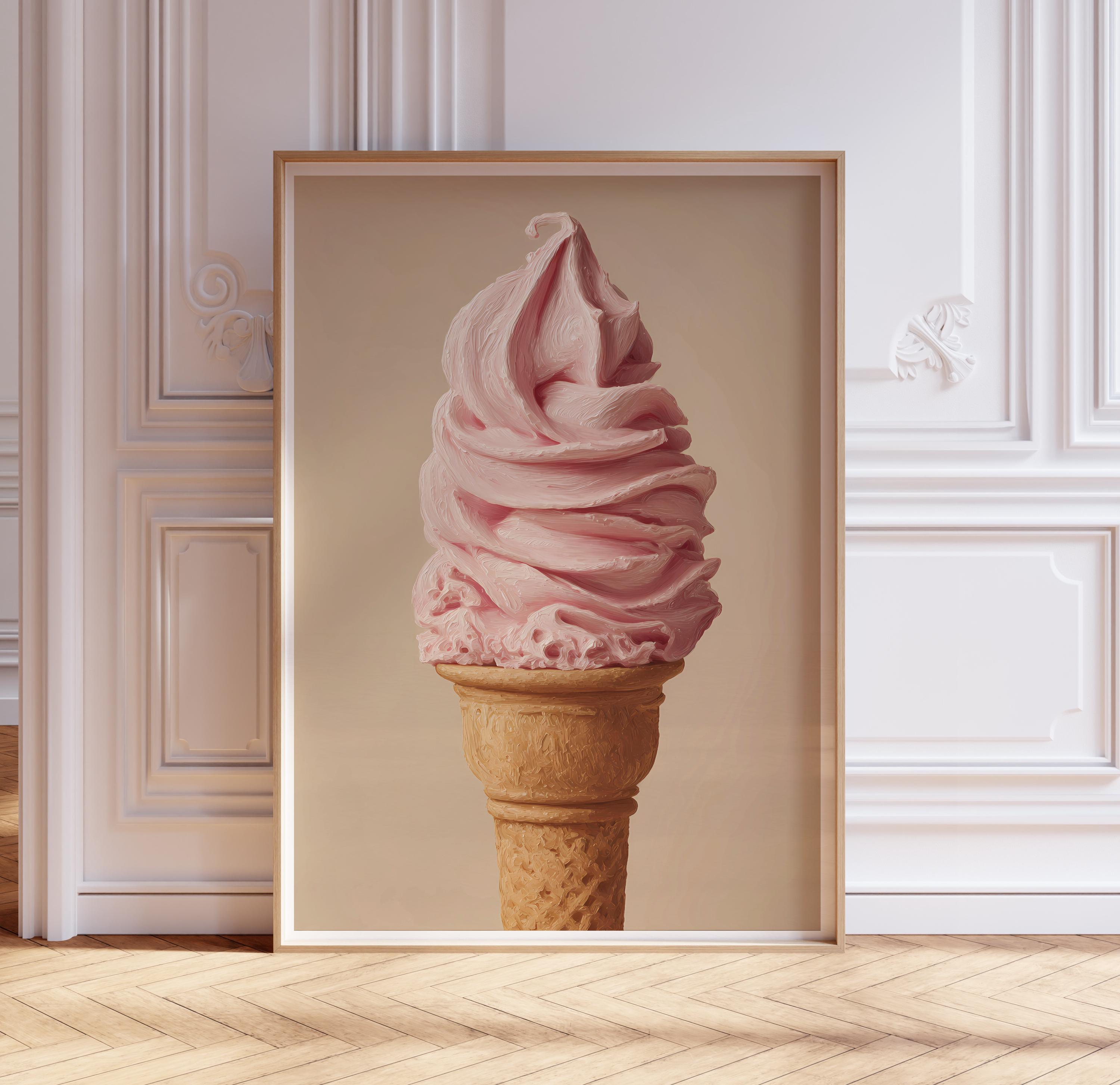 ピンクのアイスクリームコーンのアートプリント：パステルカラーの