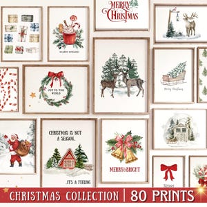 80 impresiones digitales navideñas, juego de galería de pared navideña, decoración de pared festiva, PAQUETES DE IMPRESIONES de invierno, arte de pared imprimible navideño