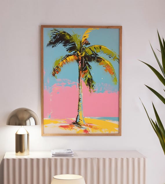 Abstract Palm Tree Print: Colorful Tropical Beach Wall Art