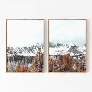 Mountains top landscape 2 piece wall art, mountain diptych prints, nordic nature digital download, printable wall art
