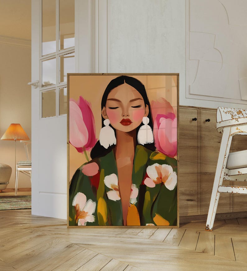 Floral Woman Portrait Print, Modern Abstract Female Fashion Art ...