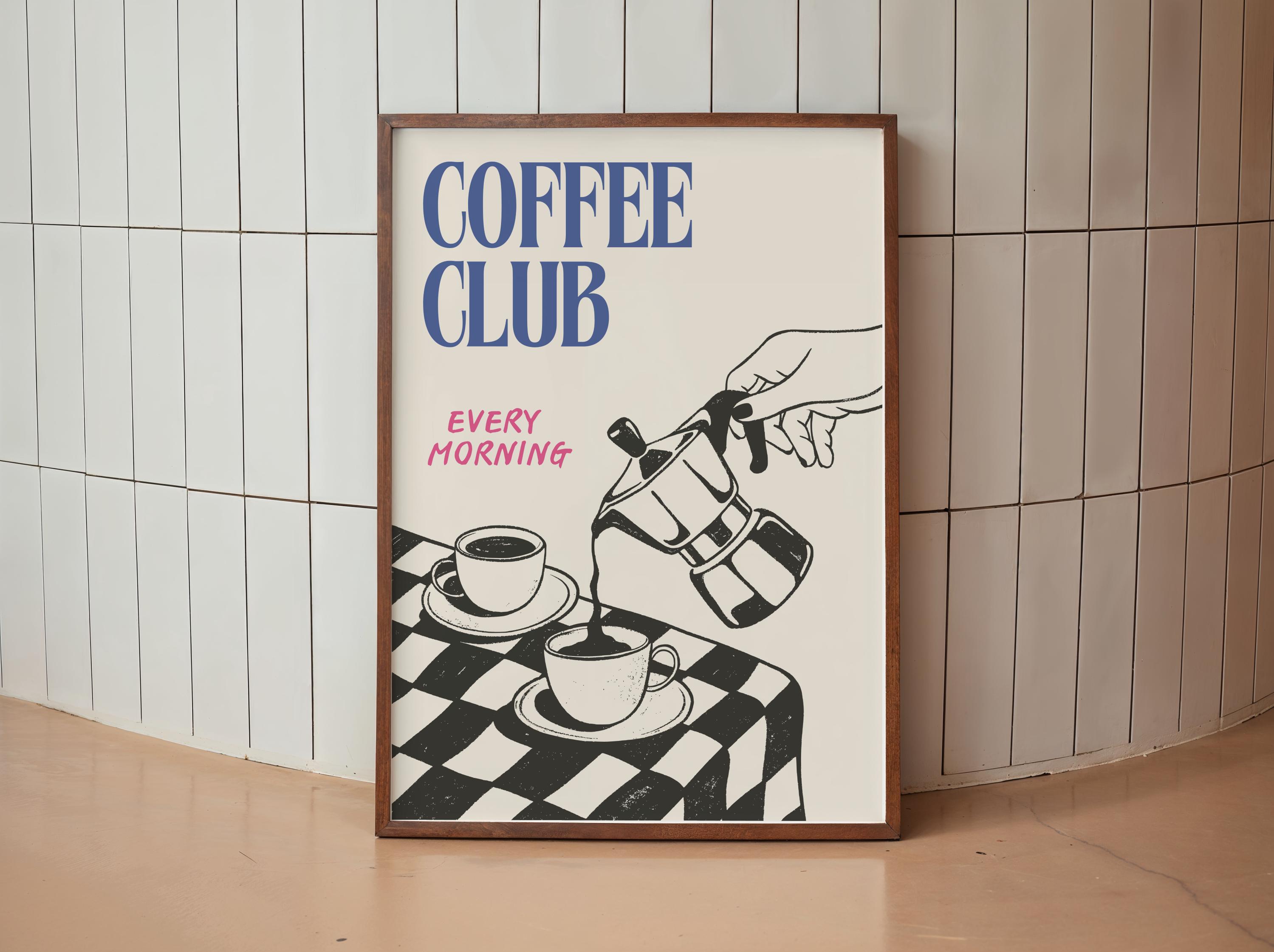 レトロコーヒークラブのアートプリント、トレンディなモダンキッチン