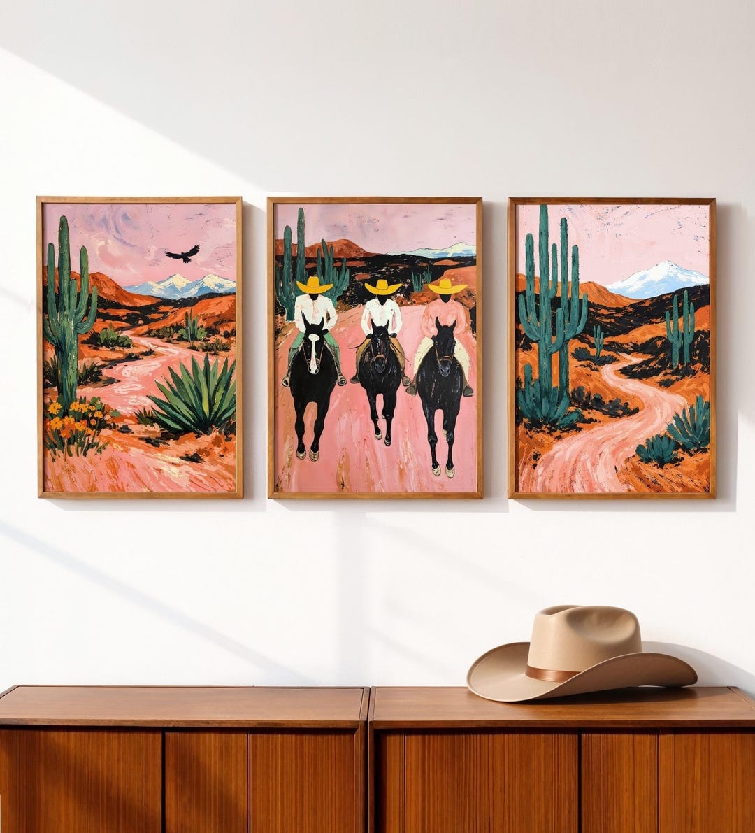 Western Cowboys Prints Set of 3, Southwest Modern Abstract Desert Wall ...