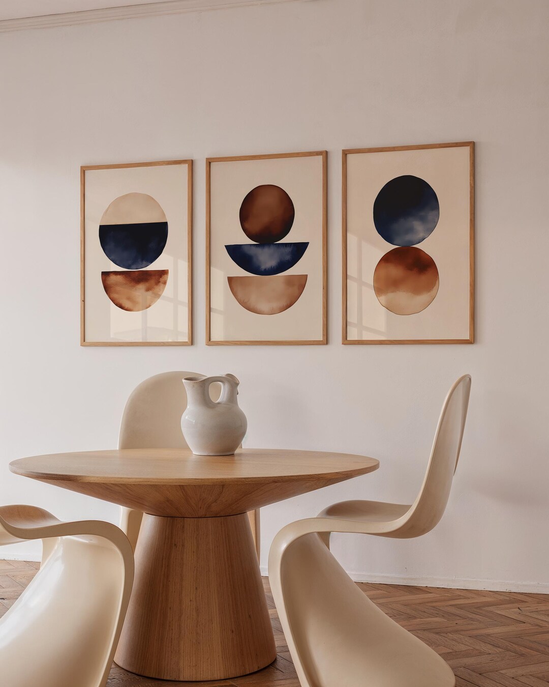 Abstract Geometric Prints Set of 3: Beige Brown Watercolor Art (digital ...