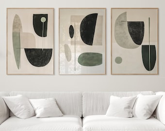 Abstract Geometric Prints Set: Beige Sage Green, Modern Minimalist (Digital Download)