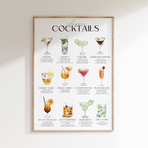 Klassisches Rezept für alkoholische Cocktails, beliebtes Bar-Plakat, Cocktails-Leitfaden, Küche digitaler Download, druckbare Wandkunst