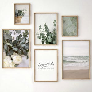 Sage green botanical prints set of 6, Eucalyptus gallery wall set, boho green photography, digital download, printable wall art
