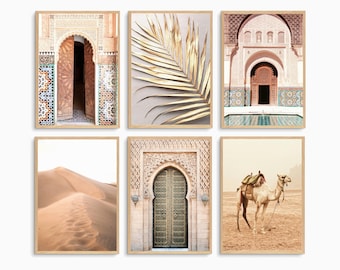 Moroccan Wall art, Set of 6 prints, Marrakech, Desert, Camel Poster, Moroccan Door Photography, Printable wall art