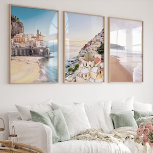 Amalfi coast prints set of 3, Mediterranean wall art, neutral Italy beach photography, printable wall art