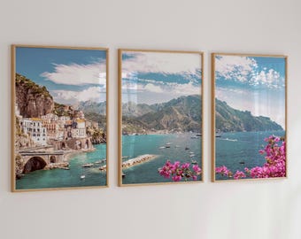 Conjunto de láminas mediterráneas, arte mural de Italia de 3 piezas, fotografía costera de verano, descarga digital.