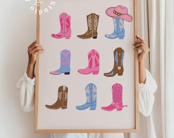 Cowgirl boots print, teen cowgirl bedroom poster, western coastal cowboy digital download