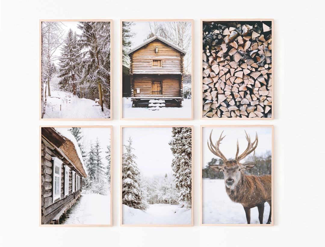 Winter Wall Art Prints Set of 6, Christmas Printable Art, Reindeer ...