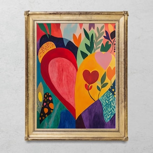 Maximalist heart painting, colorful heart print, Valentines day abstract love artwork, large printable wall art