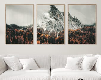 Mountain triptych wall art, mountain landscape prints set of 3, digital prints, printable wall art