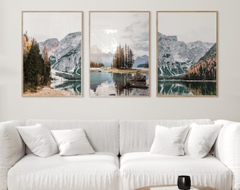 Lake landscape prints set of 3, Canada nature photography, printable triptych wall art