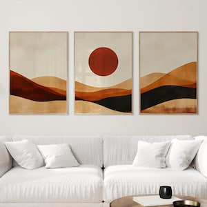 Burnt Orange Abstract Landscape Print Set: Boho Desert Triptych (Digital Download)