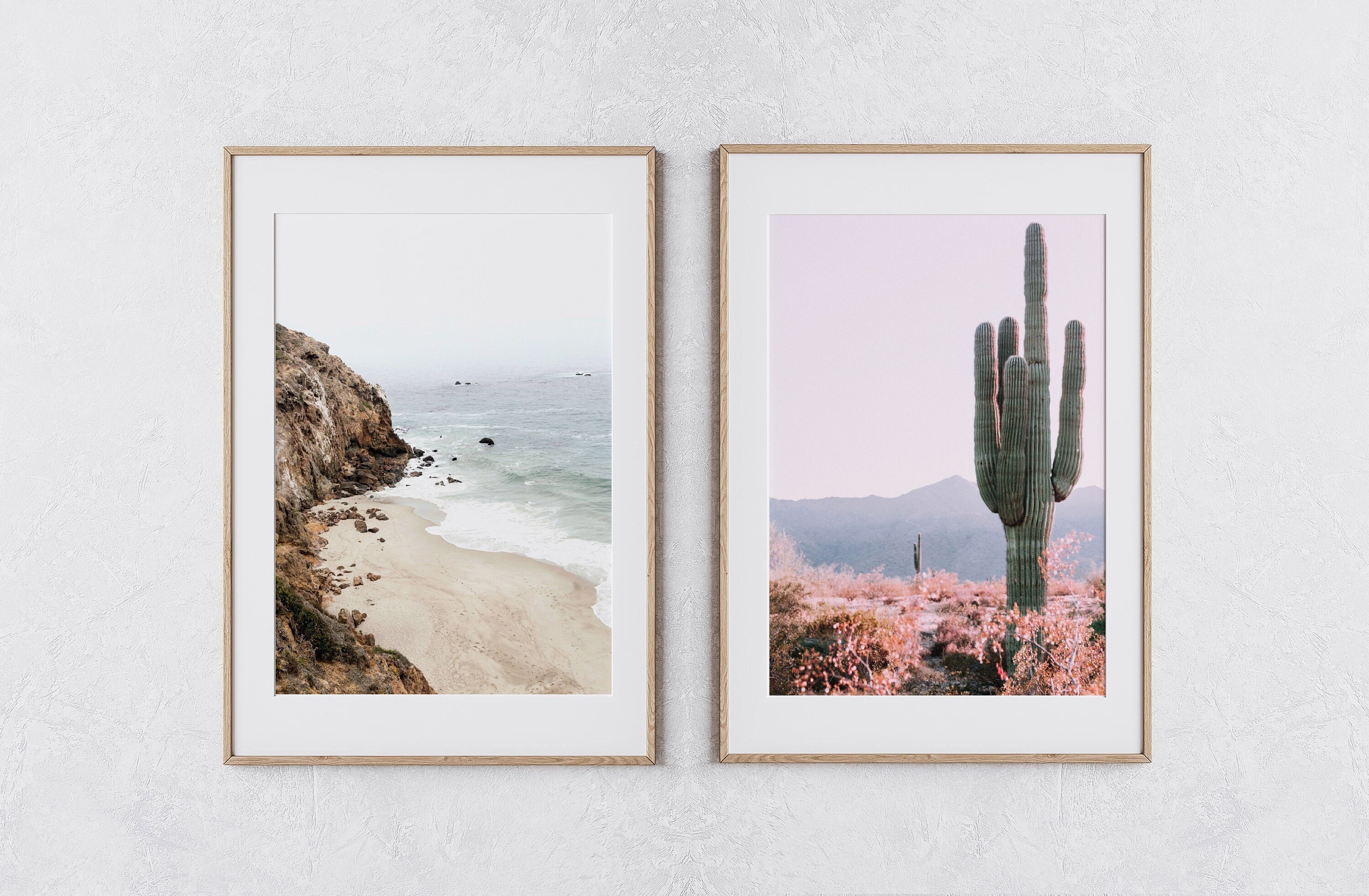 Desert Cactus Set of 2 Prints, Boho Coastal Wall Art, Malibu Beach Poster,  Pastel Landscapes Set, Printable Wall Art - Etsy