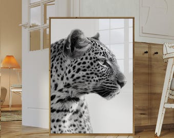 Black & white tiger print, modern aesthetic leopard poster, digital download