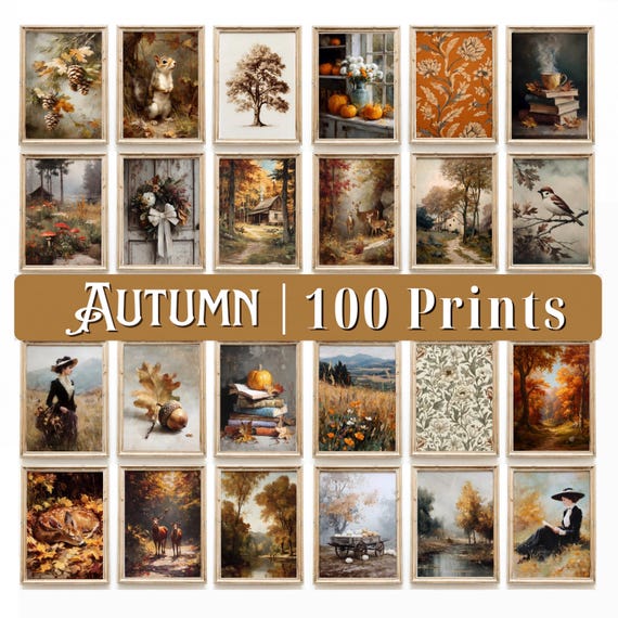 100 Vintage Autumn prints, fall gallery wall set, rustic autumn paintings, farmhouse fall bundle prints, printable wall art