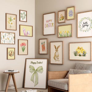 30 Easter wall art prints, pastel eggs bunny posters, spring bundle printables, digital download image 7