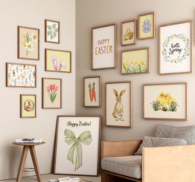 30 Easter wall art prints, pastel eggs bunny posters, spring bundle printables, digital download image 7