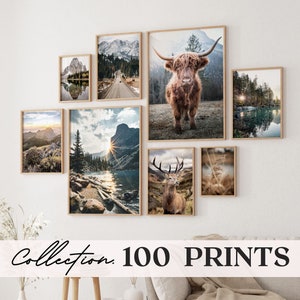 100 Naturdrucke, Landschaftsfotografie, Naturwald-Galerieset, Tiere digitale Poster, druckbare Wandkunst, Drucke Bundle