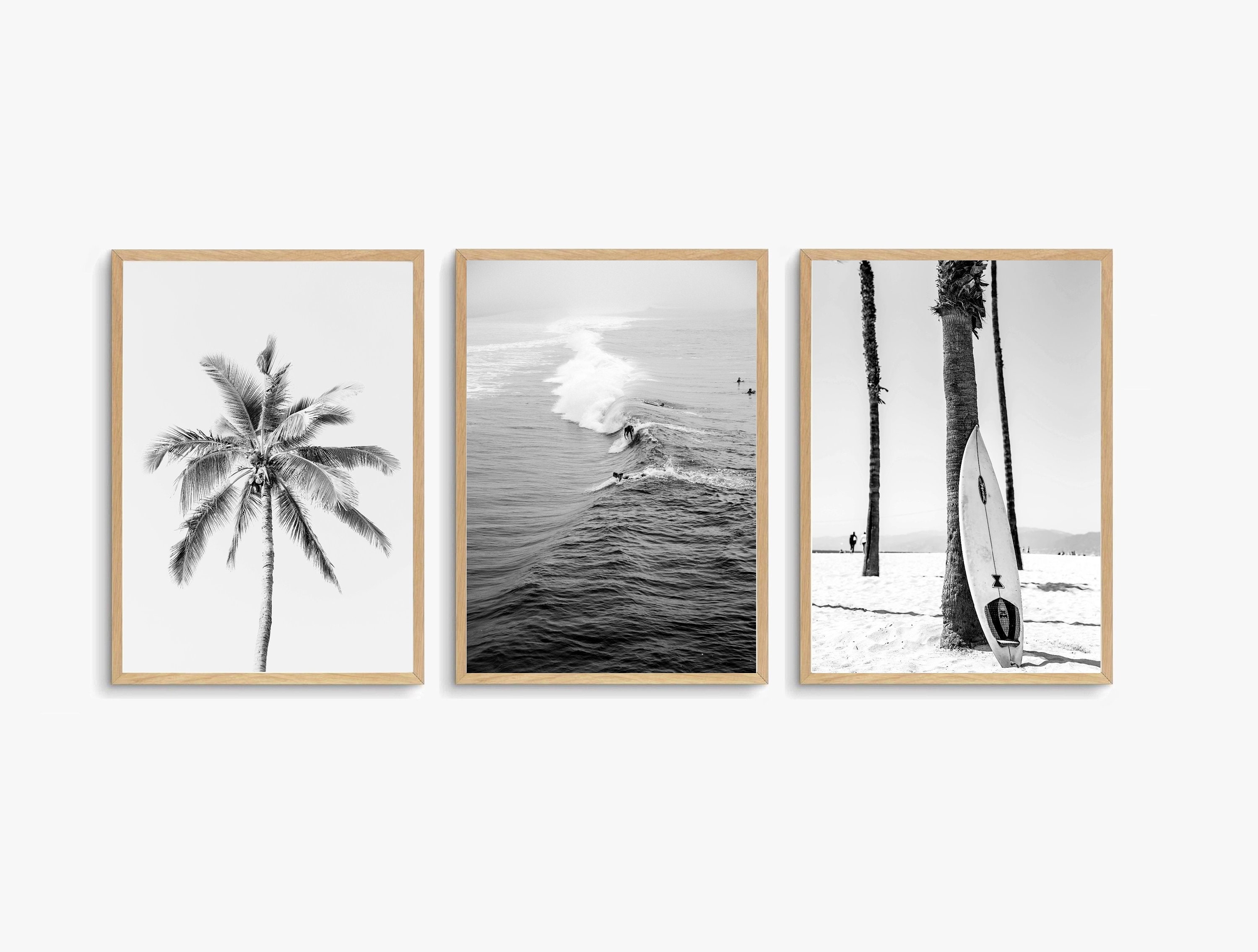 Beach Black and White Wall Art Set of 3 prints Ocean Surf | Etsy