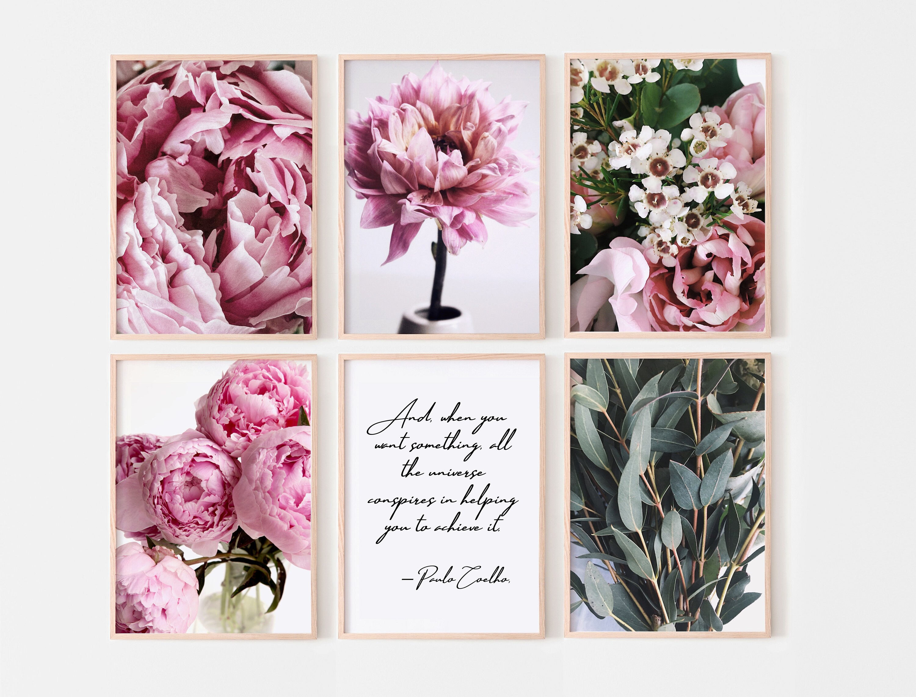 Pink Flowers Gallery Wall Set of 6 Prints, Pink Peonies Wall Art ...