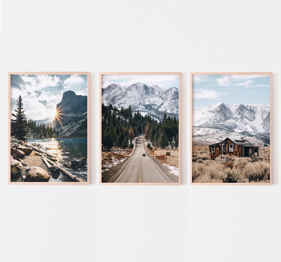 Nature Prints Set of 3, Landscape Road Print, Rustic Barn Prints ...