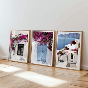 Santorini prints set of 3, Mediterranean coastal prints, Greek island photography, Greece gallery wall, printable wall art