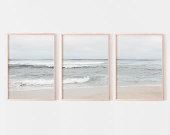 Ocean triptych wall art, beach prints set of 3, printable coastal photography, Digital Download