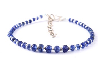 Naturliga blå safir fasetterade rondellpärlor | AAA++ blå safir rondellpärlor | Safir ädelstenspärla | Safirarmband | Safirarmband 18 cm