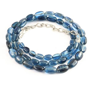 100% Natural Kyanite Oval Beads Necklace|Smooth Kyanite Oval Nuggets Bead|Genuine Blue Kyanite Beads|16&quot;Strand For Handmade Jewelry Necklace