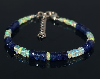 AAA++ Blått Safirarmband | 100 % Naturligt Blått Safirarmband | Armband med Blå Safirpärlor | Fasetterade Blå Safirpärlor | Safirädelsten